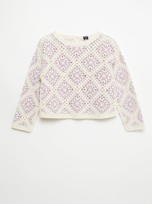 Openwork Knit Sweater with Floral Embroidery - Kiabi