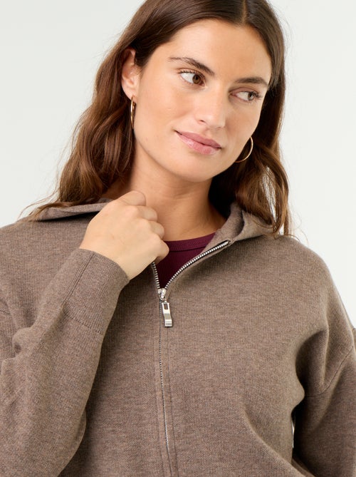 Ottoman Knit Hooded Cardigan - Kiabi