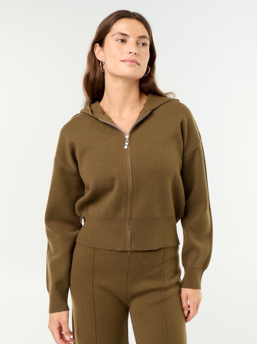 Ottoman Knit Hooded Cardigan - Kiabi