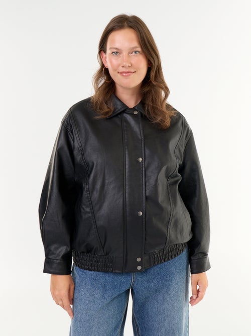 Oversize-Blouson aus Kunstleder mit abnehmbarem Kunstfellkragen - Kiabi