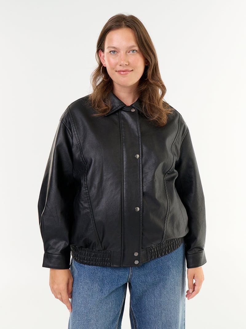Oversize-Blouson aus Kunstleder mit abnehmbarem Kunstfellkragen Noir - Kiabi