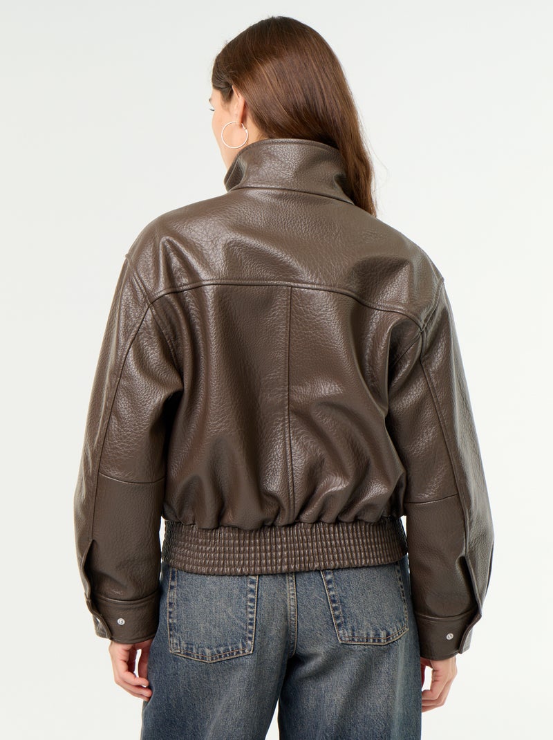 Oversize-Jacke aus Kunstleder mit Stehkragen Marron - Kiabi
