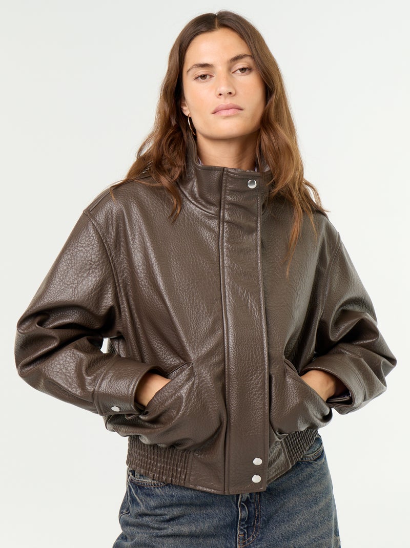 Oversize-Jacke aus Kunstleder mit Stehkragen Marron - Kiabi