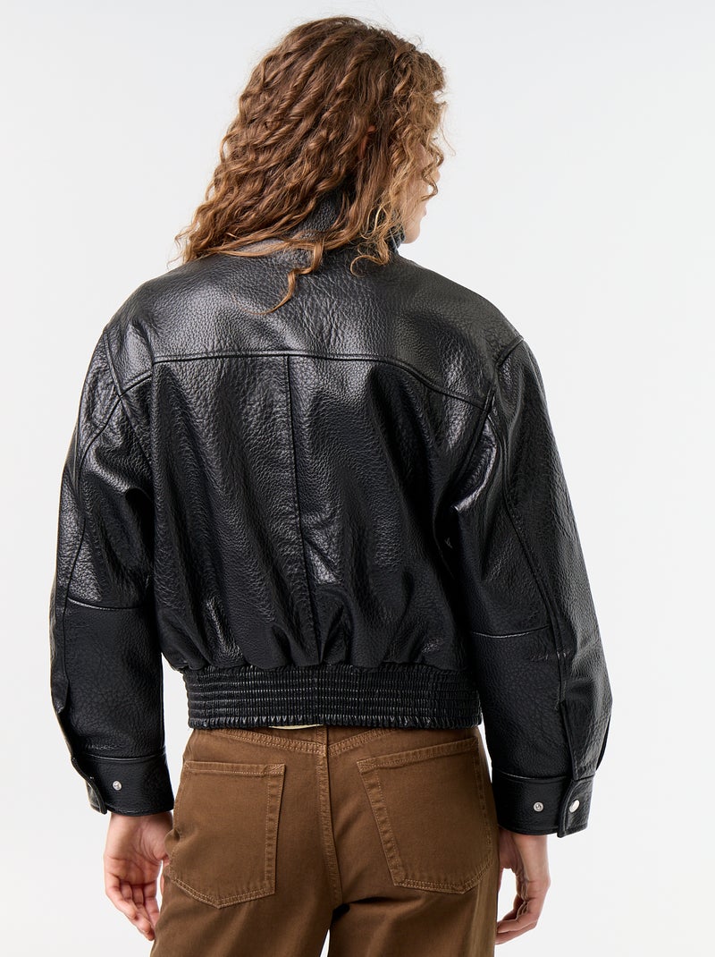 Oversize-Jacke aus Kunstleder mit Stehkragen Noir - Kiabi