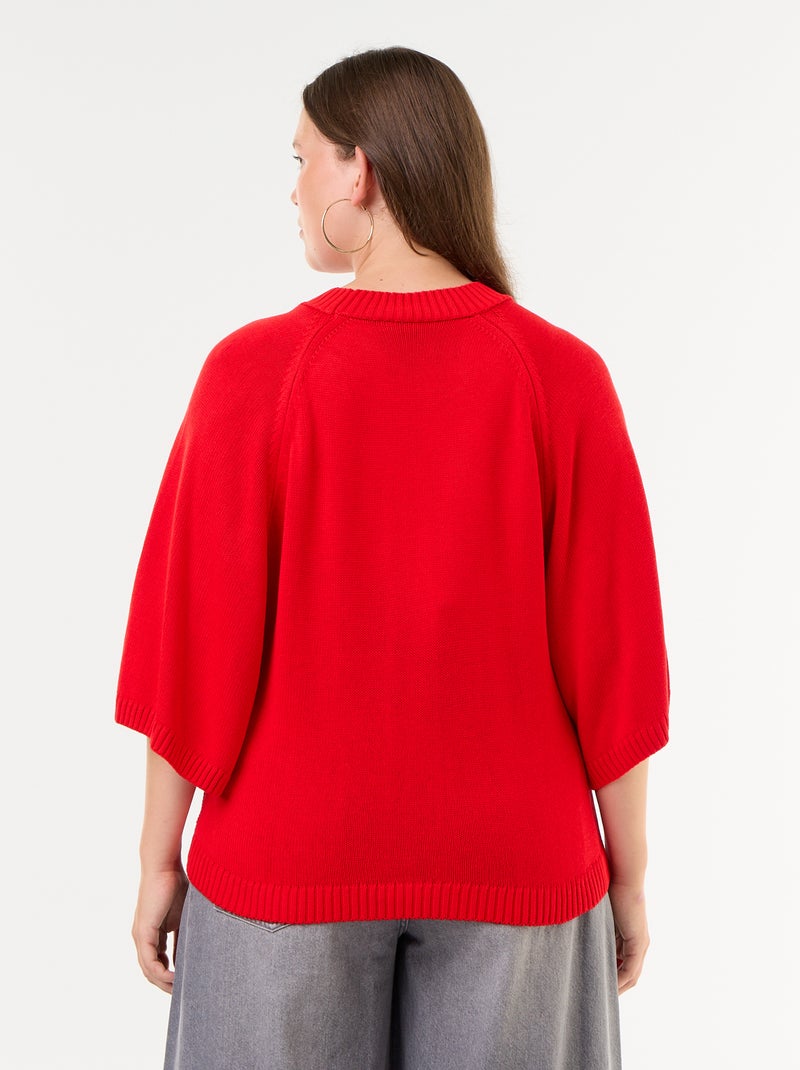 Oversize-Strickpullover mit kurzen Ärmeln Rouge - Kiabi