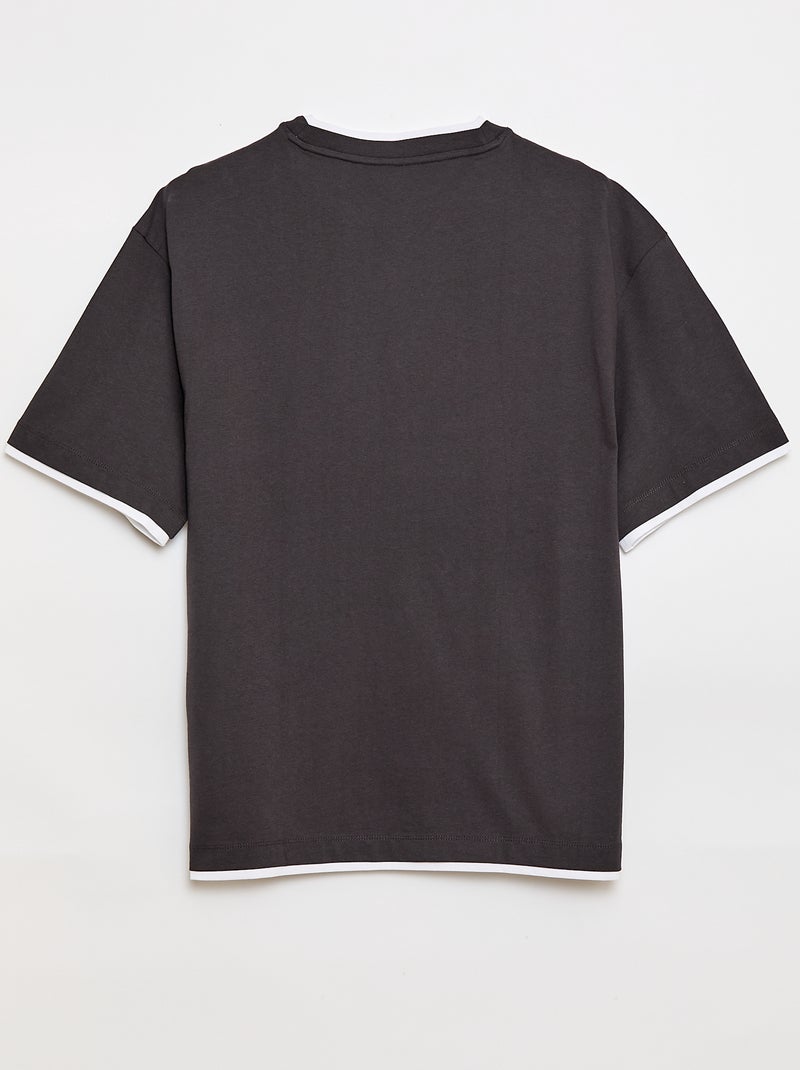 Oversize T-Shirt im 2-in-1-Look für Grosse (ab 1m90) Dunkelgrau/Anthrazit - Kiabi