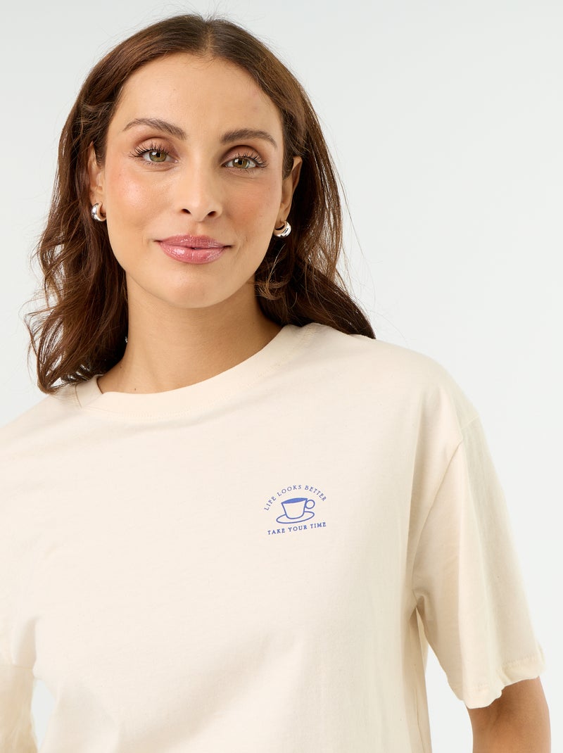 Oversize T-Shirt mit Botschaft Weiß - Kiabi