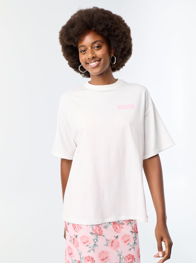 Oversize T-Shirt mit Print auf dem Rücken Weiß - Kiabi