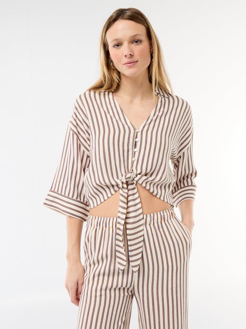 Oversized Cropped Tie-Front Shirt - Kiabi