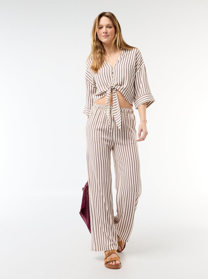 Oversized Cropped Tie-Front Shirt Beige - Kiabi