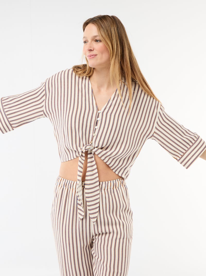 Oversized Cropped Tie-Front Shirt Beige - Kiabi