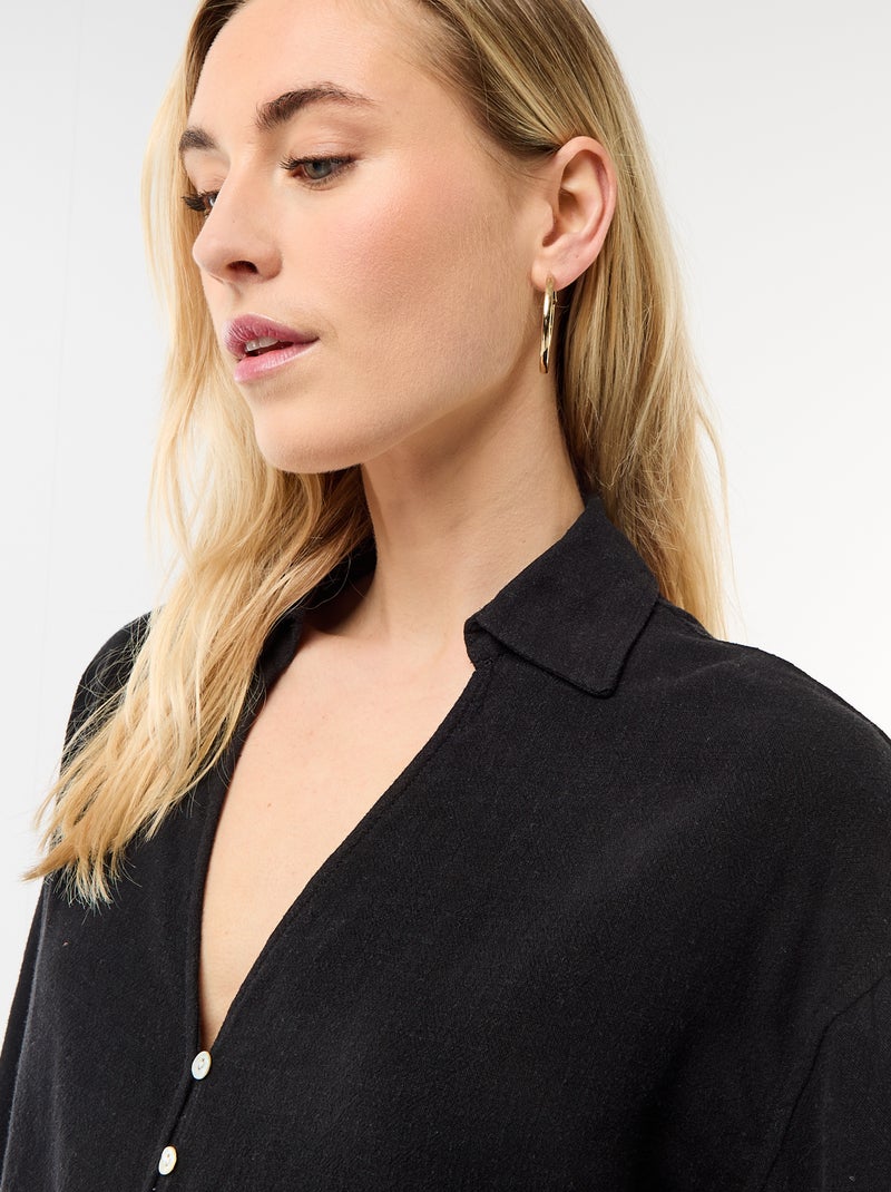 Oversized Cropped Tie-Front Shirt Black - Kiabi