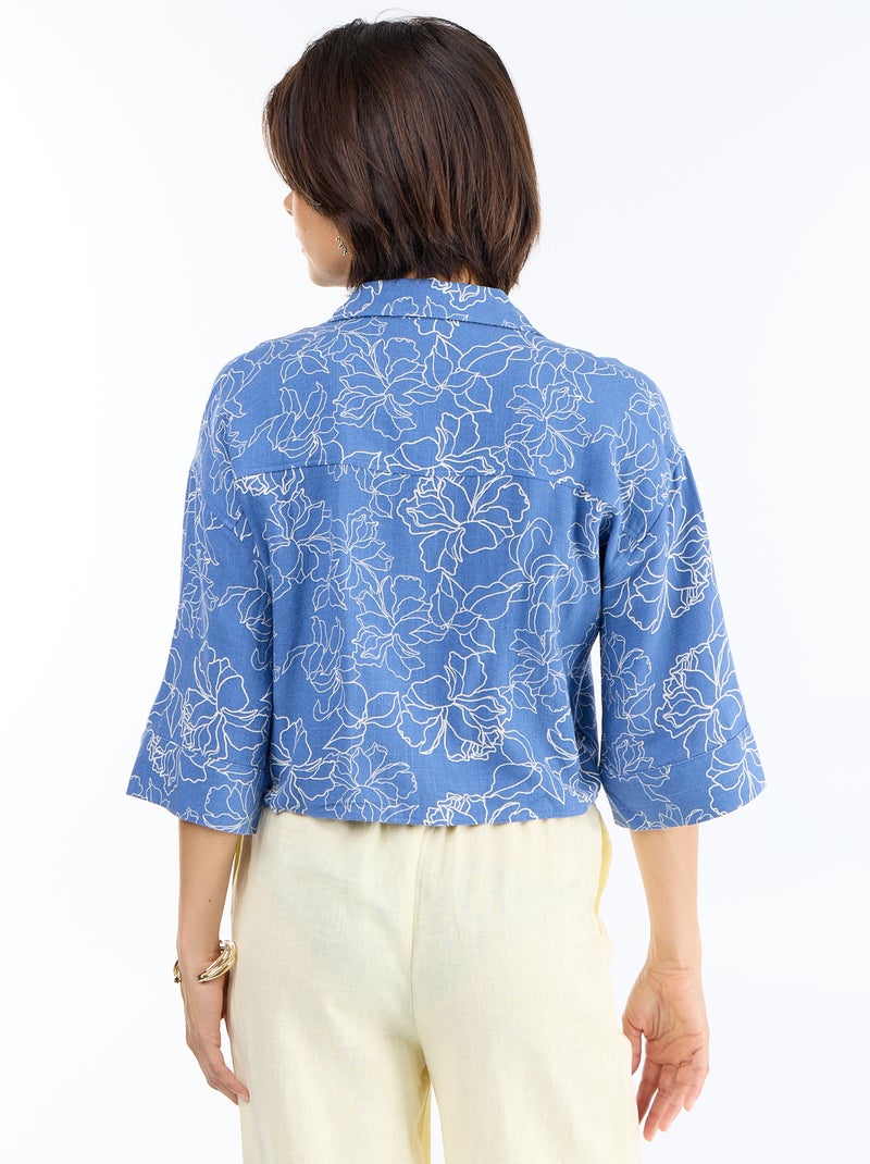 Oversized Cropped Tie-Front Shirt Blue - Kiabi