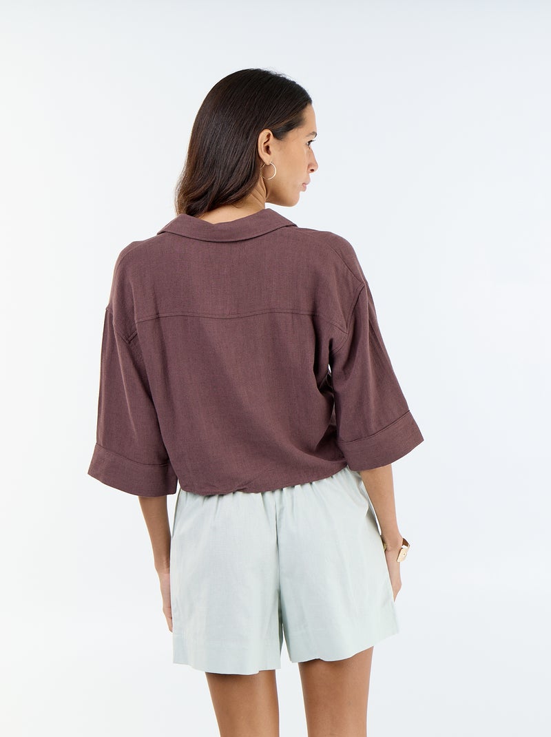 Oversized Cropped Tie-Front Shirt Brown - Kiabi
