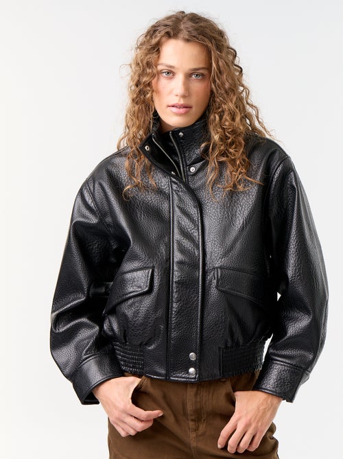 Oversized Faux Leather High-Neck Jacket - Kiabi