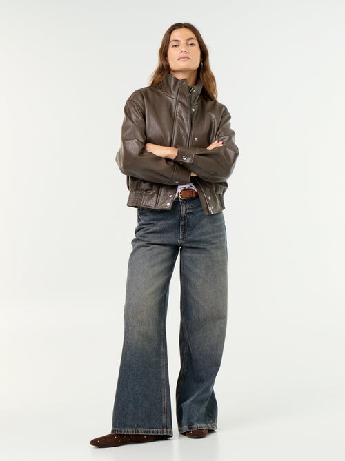 Oversized Faux Leather High-Neck Jacket - Kiabi