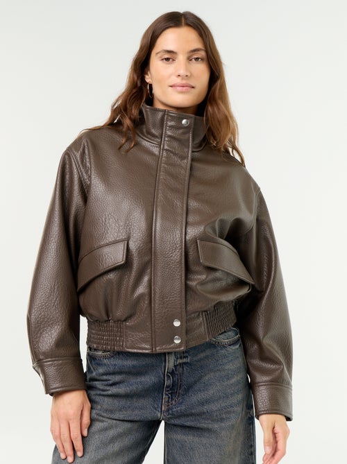 Oversized Faux Leather High-Neck Jacket - Kiabi