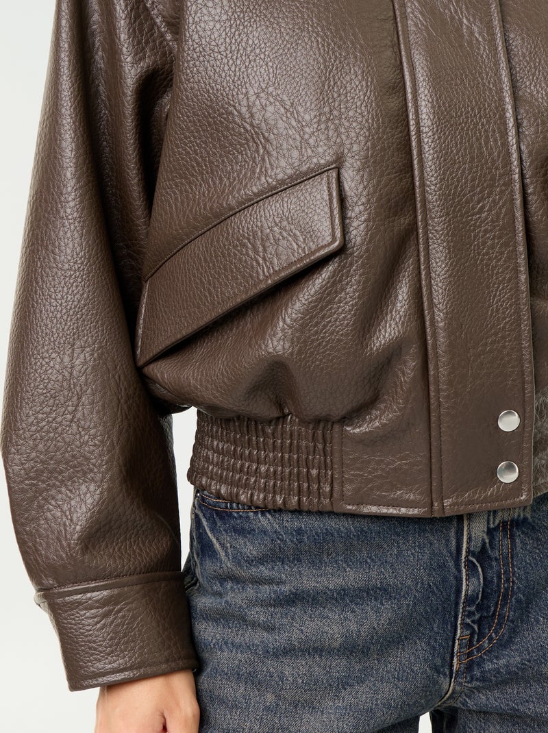Oversized Faux Leather High-Neck Jacket Brown - Kiabi