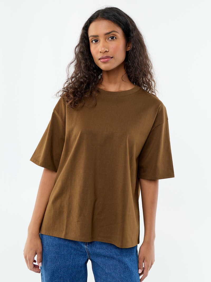 Oversized Round Neck T-shirt Brown - Kiabi