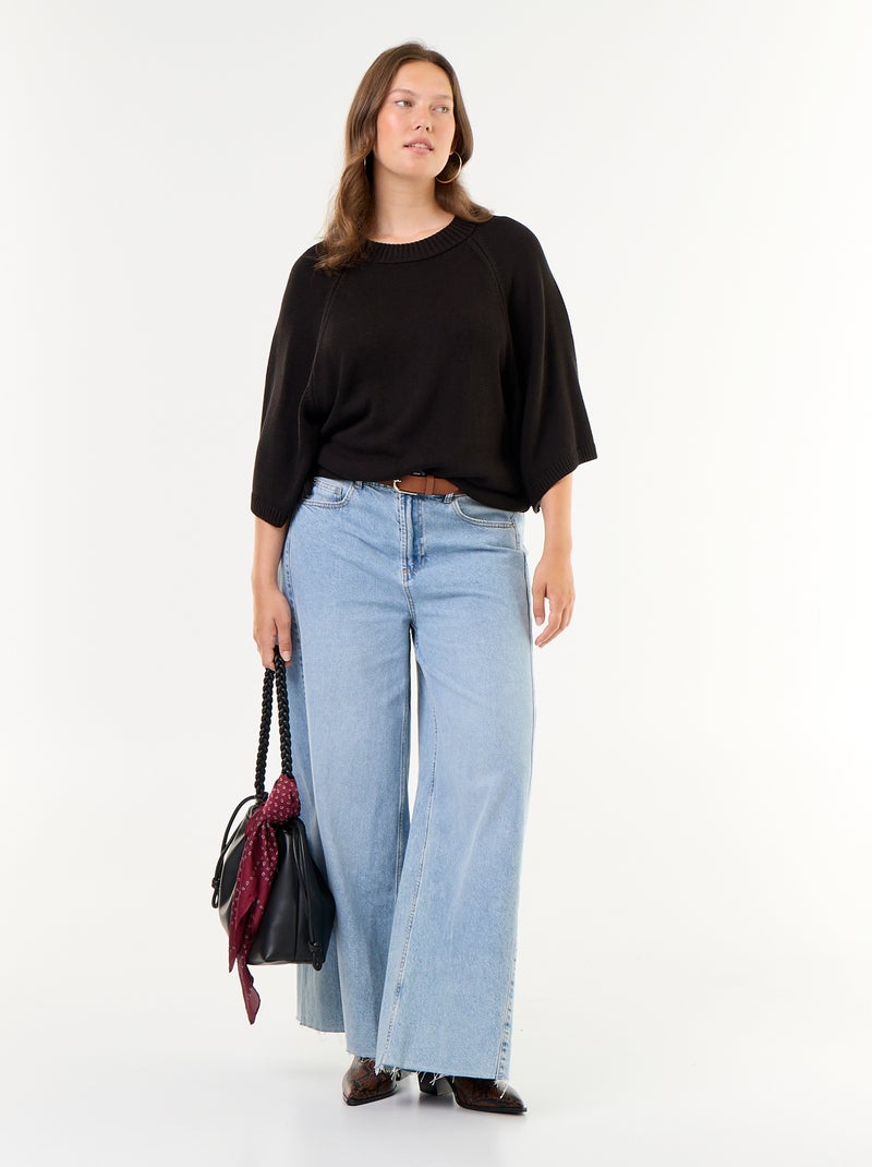 Oversized Short-Sleeved Knit Sweater Black - Kiabi