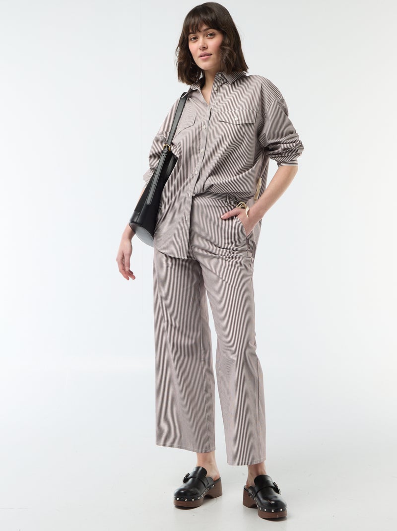 Oversized Striped Poplin Shirt Beige - Kiabi