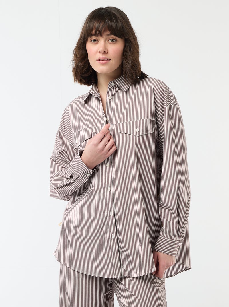 Oversized Striped Poplin Shirt Beige - Kiabi