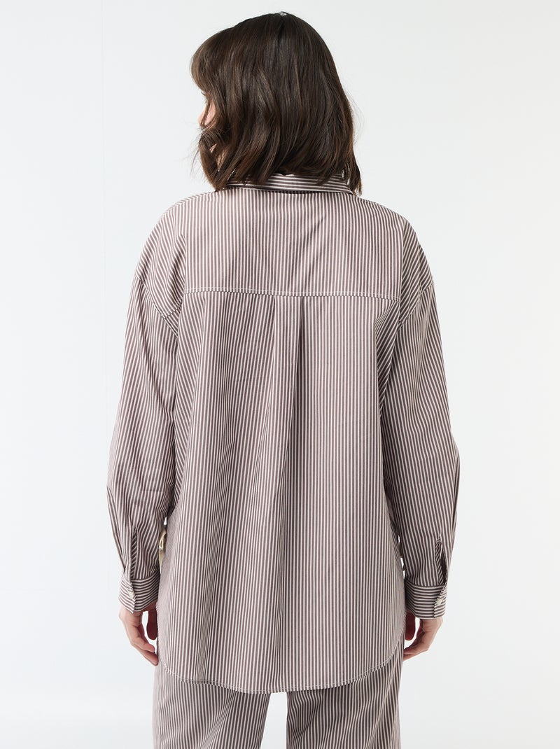 Oversized Striped Poplin Shirt Beige - Kiabi