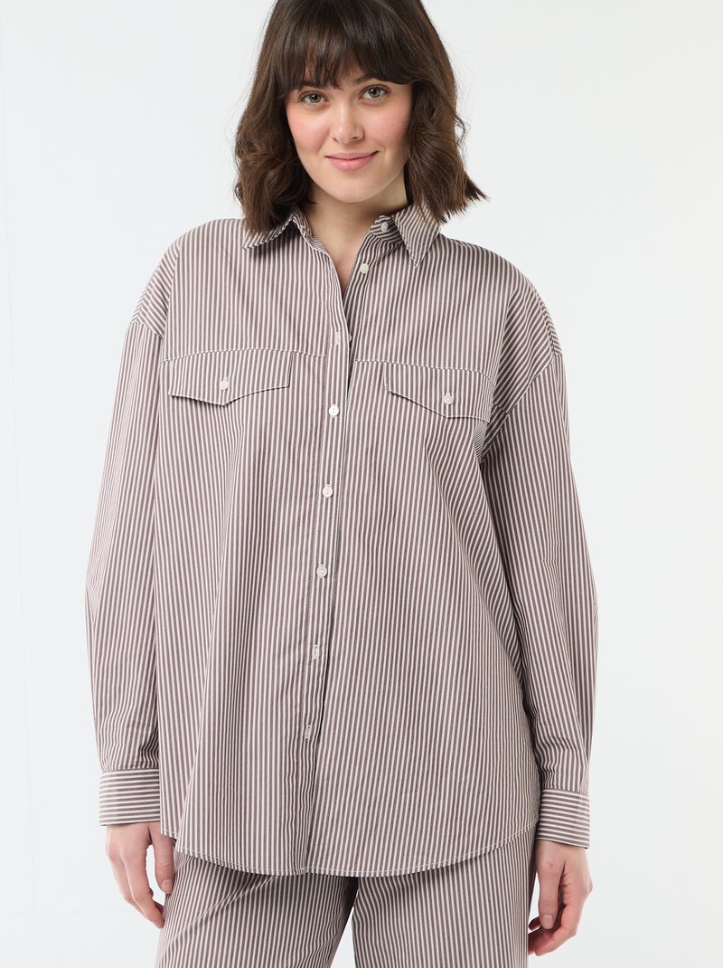 Oversized Striped Poplin Shirt Beige - Kiabi
