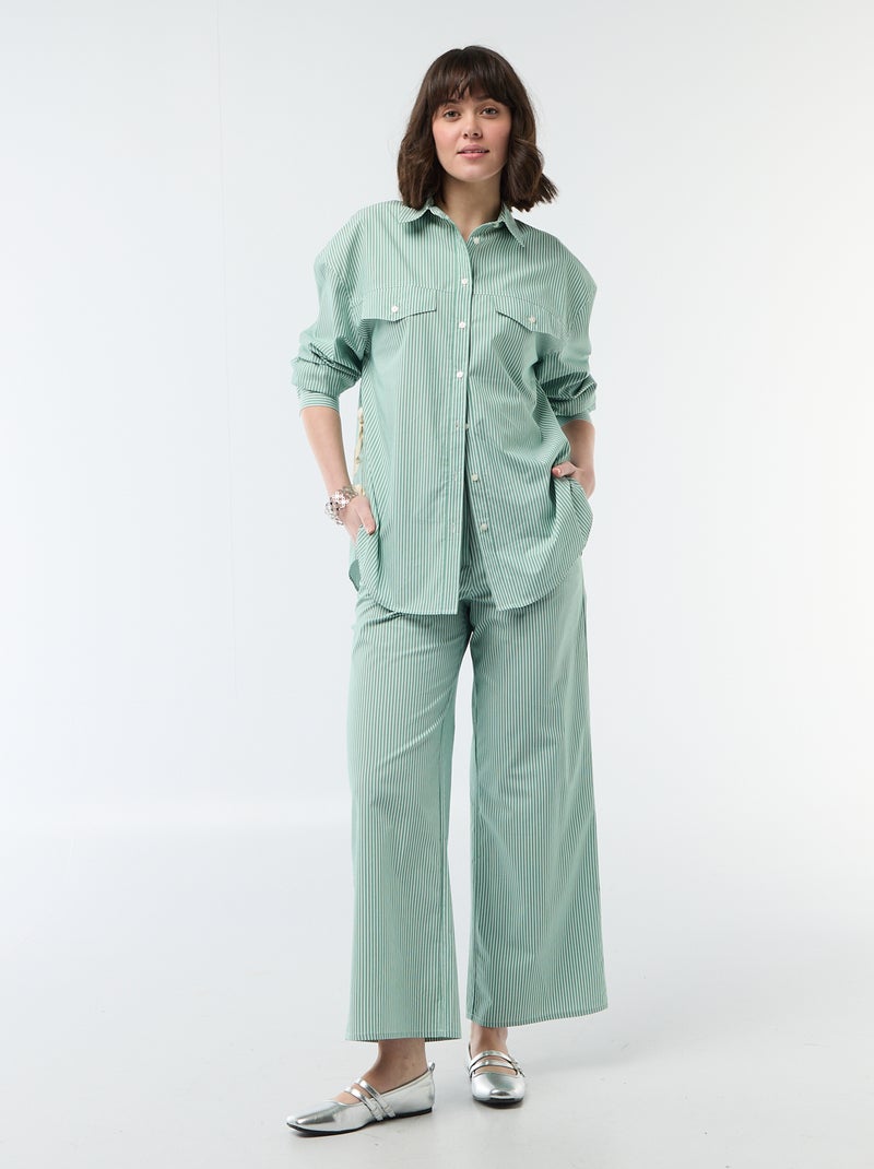Oversized Striped Poplin Shirt Green - Kiabi