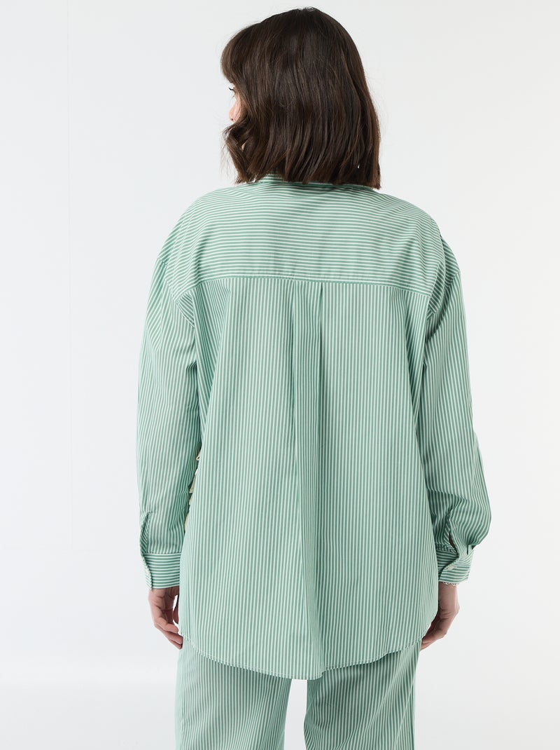 Oversized Striped Poplin Shirt Green - Kiabi