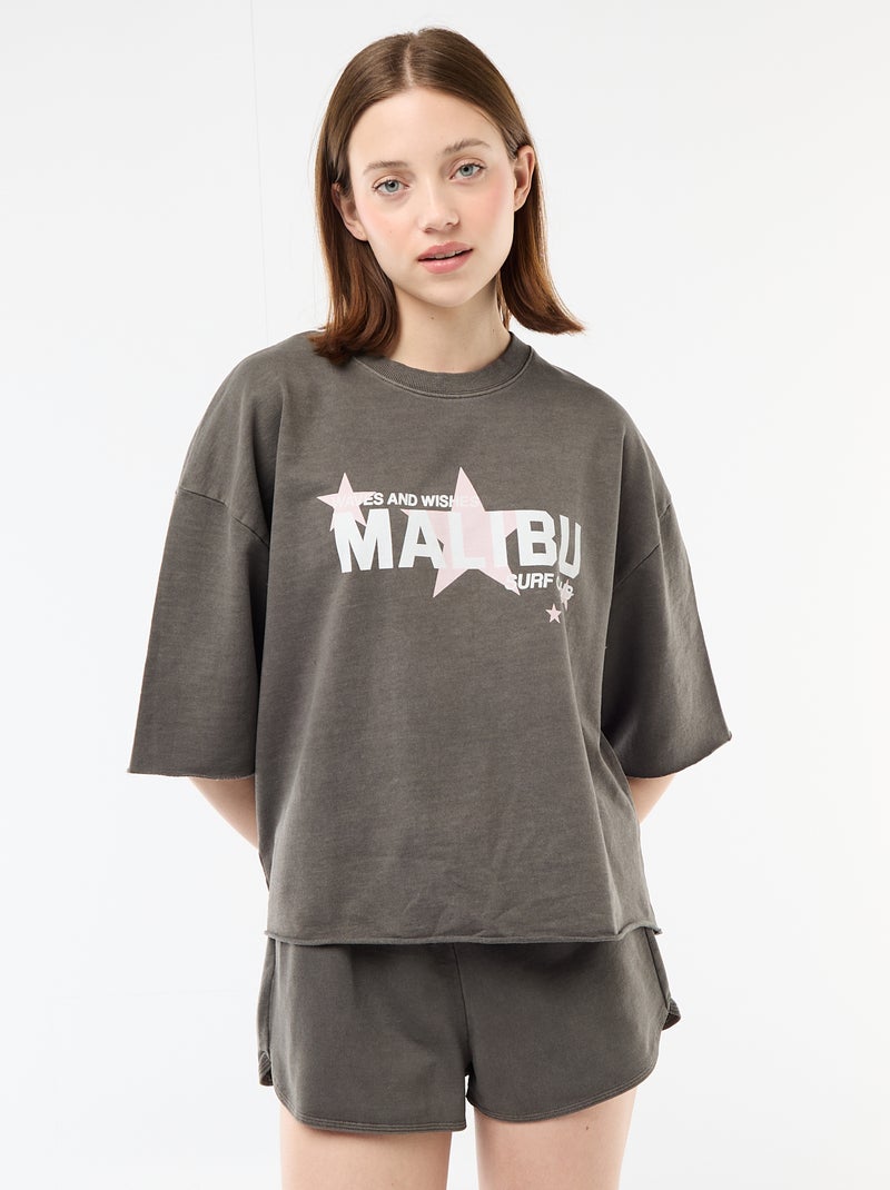 Oversized T-shirt with Slogan Grey - Kiabi