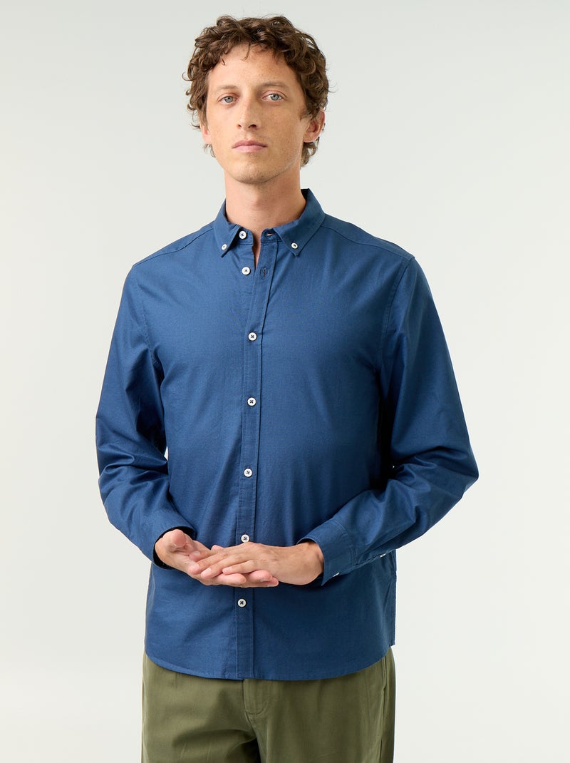 Oxfordhemd mit Knopfleiste Bleu - Kiabi