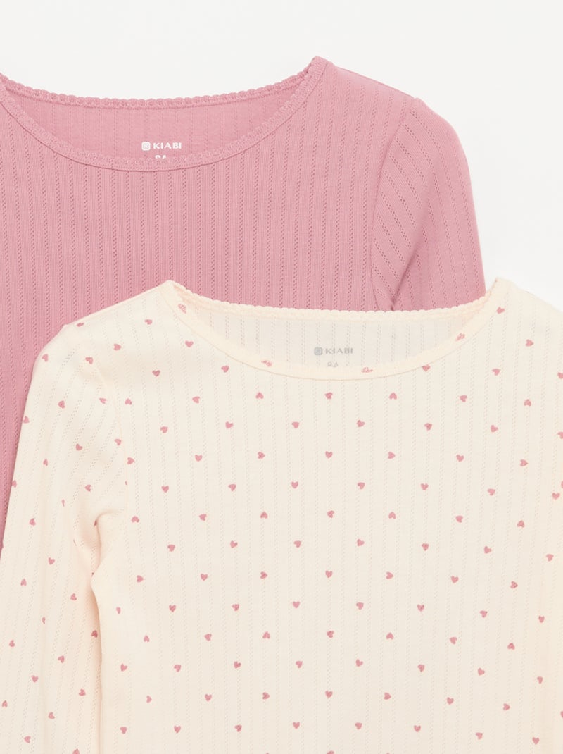 Pack of 2 Fancy Knit Long-Sleeved T-shirts Pink - Kiabi