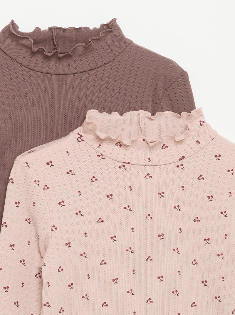 Pack of 2 Fancy Knit T-shirts with Wavy Finishes Pink - Kiabi