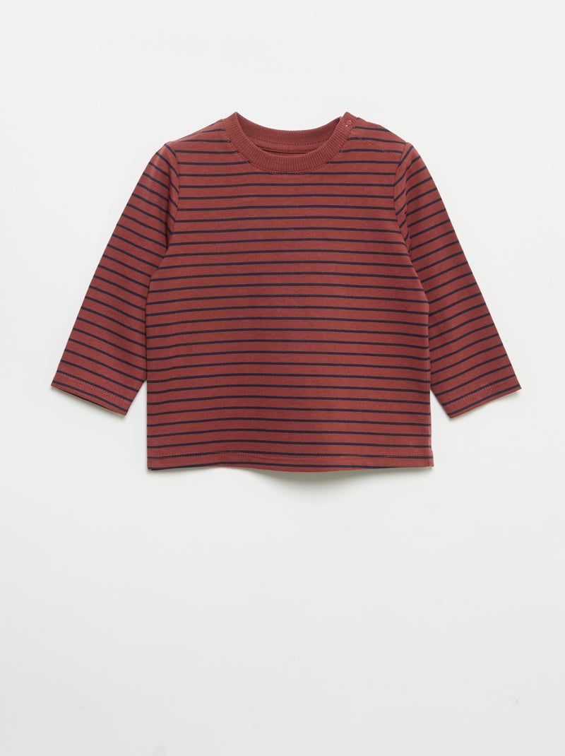 Pack of 2 Long-Sleeved T-shirts Brown - Kiabi