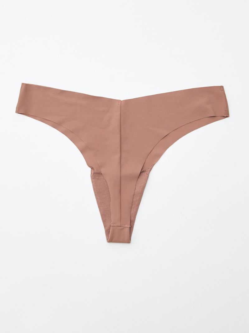 Pack of 2 pairs of seamless microfibre tanga briefs BROWN - Kiabi