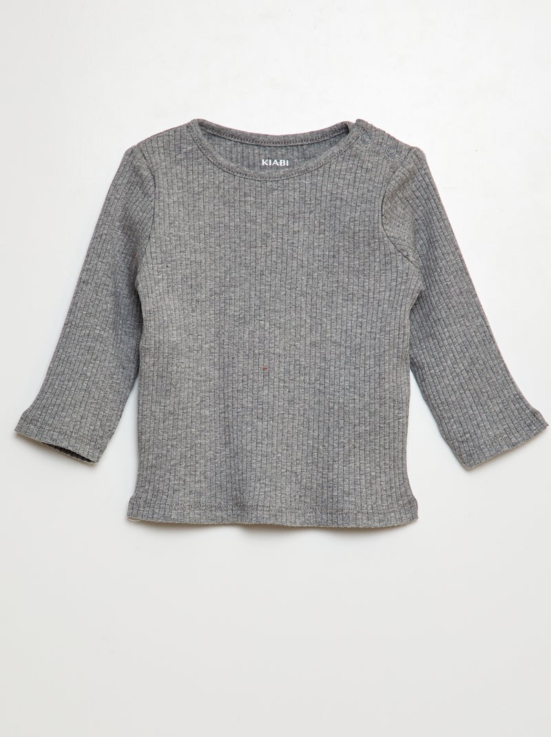 Pack of 2 plain ribbed long-sleeved T-shirts GREY - Kiabi