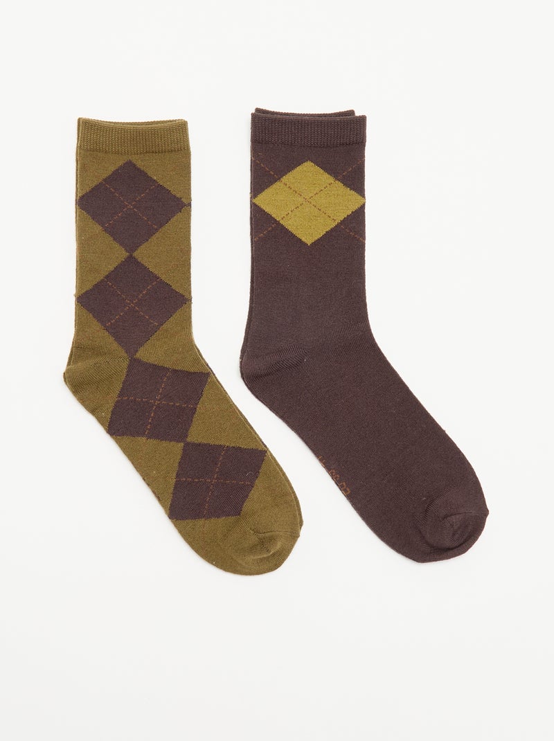 Pack of 2 Printed Ankle Socks Khaki - Kiabi