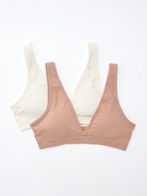 Pack of 2 seamless ribbed bralettes - Kiabi