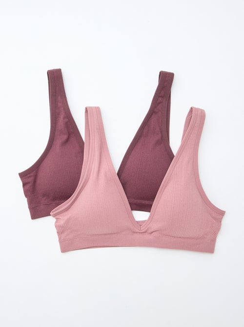 Pack of 2 seamless ribbed bralettes - Kiabi
