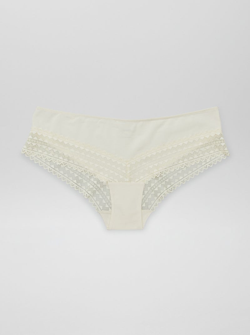 Pack of 3 cotton and lace boy shorts KHAKI - Kiabi