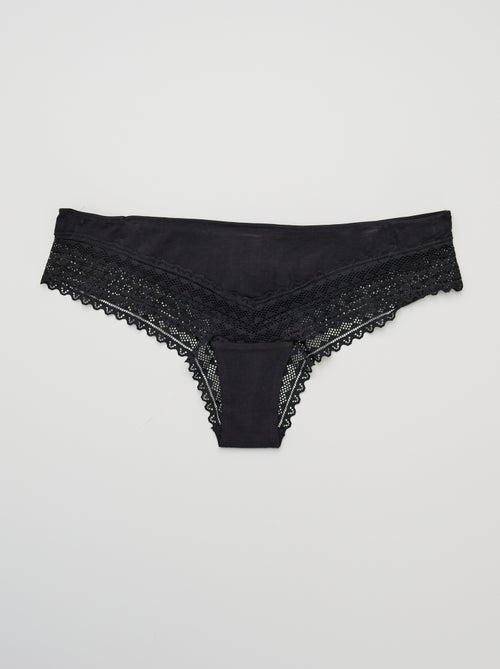 Pack of 3 Cotton and Lace Thongs - Kiabi