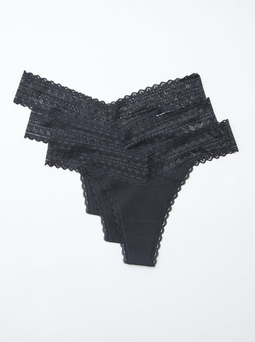 Pack of 3 cotton and lace thongs - Kiabi