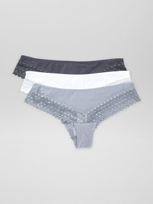 Pack of 3 Cotton and Lace Thongs - Kiabi