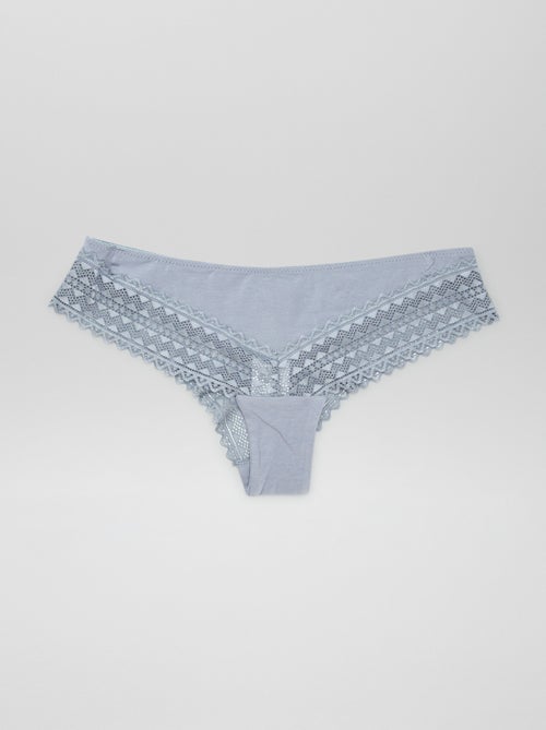 Pack of 3 Cotton and Lace Thongs - Kiabi