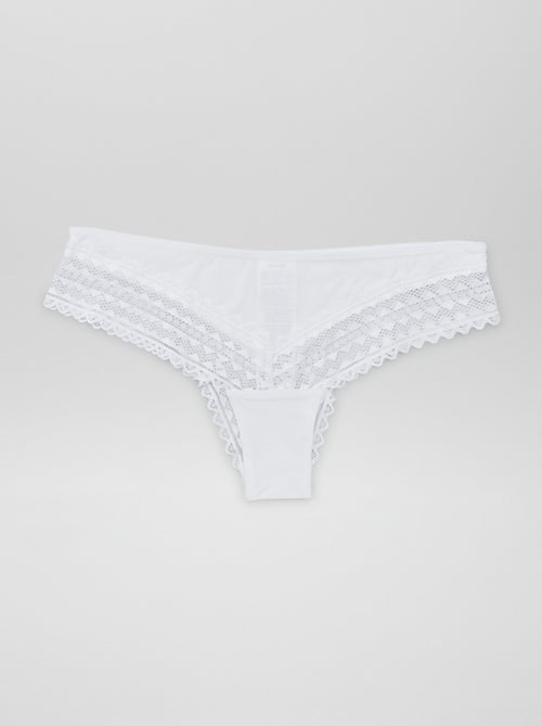 Pack of 3 Cotton and Lace Thongs - Kiabi
