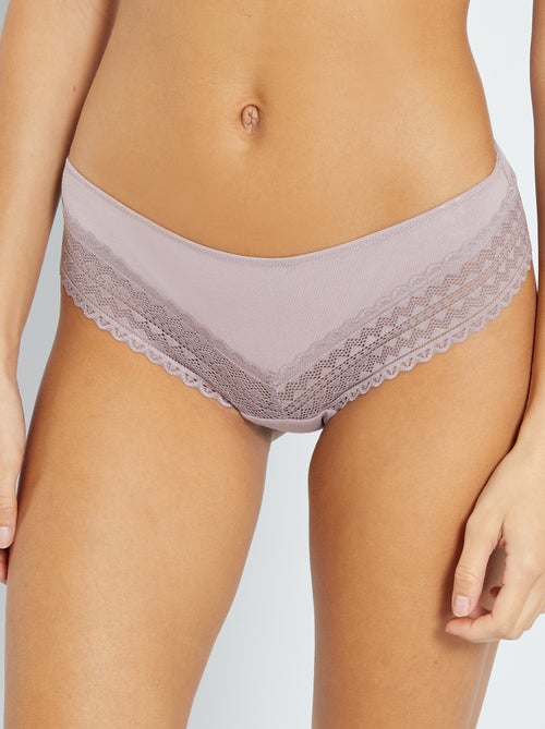 Pack of 3 Cotton and Lace Thongs - Kiabi