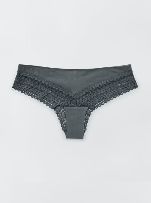 Pack of 3 Cotton and Lace Thongs - Kiabi
