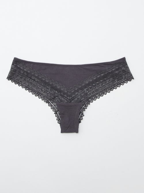 Pack of 3 Cotton and Lace Thongs - Kiabi