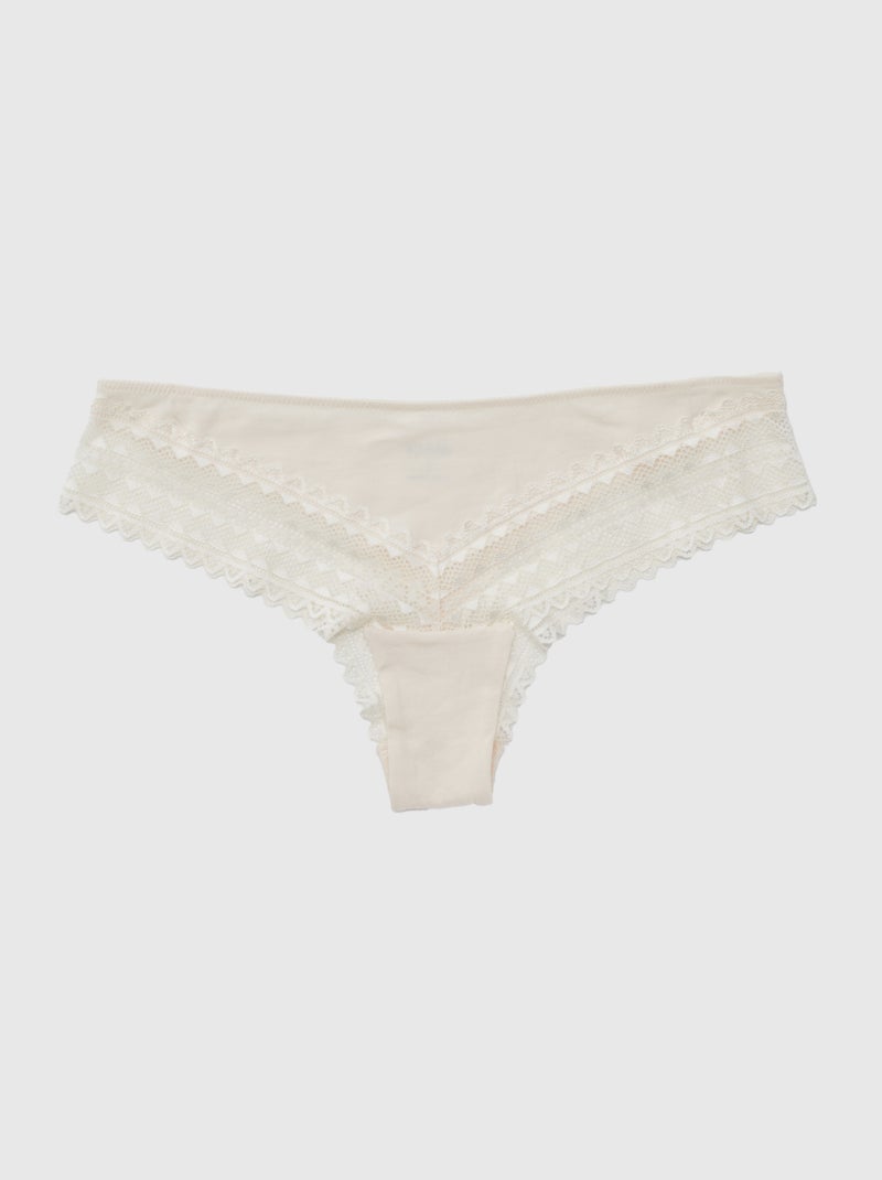 Pack of 3 Cotton and Lace Thongs PINK - Kiabi